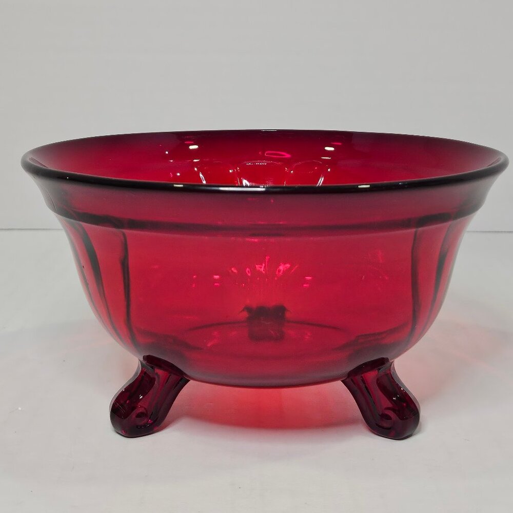 Rare Royal Ruby Red Tri-Footed Open Bowl/Dish/Candy Bowl  6"